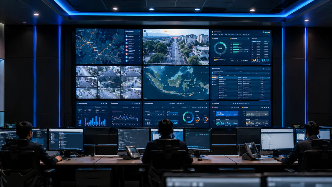Arsitektur sistem videowall command center Bcompbiz untuk ruang kendali