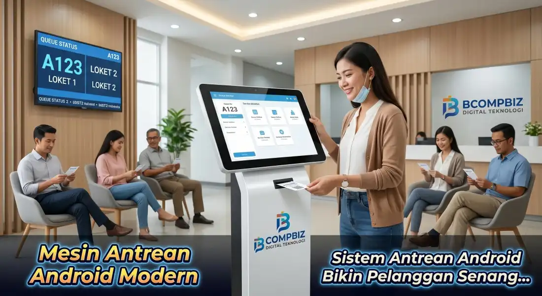 Evolusi sistem software dan hardware mesin antrian berbasis android yang praktis dan nirkabel dari BCOMPBIZ Digital Teknologi
