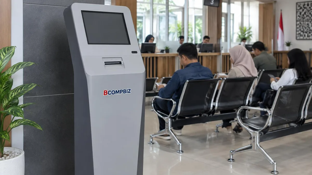 Mesin antrian modern di area tunggu kantor pelayanan administrasi kependudukan