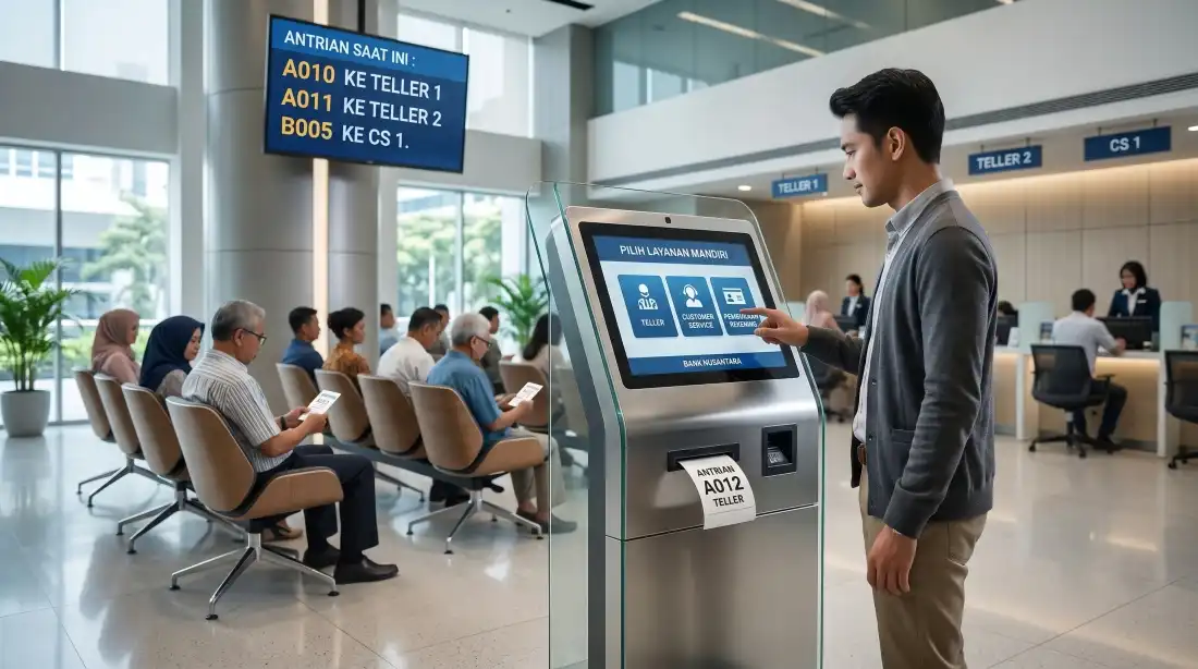 Paket sistem mesin antrian 4 loket lengkap untuk klinik, puskesmas dan bank kantor cabang pembantu dari Bcompbiz