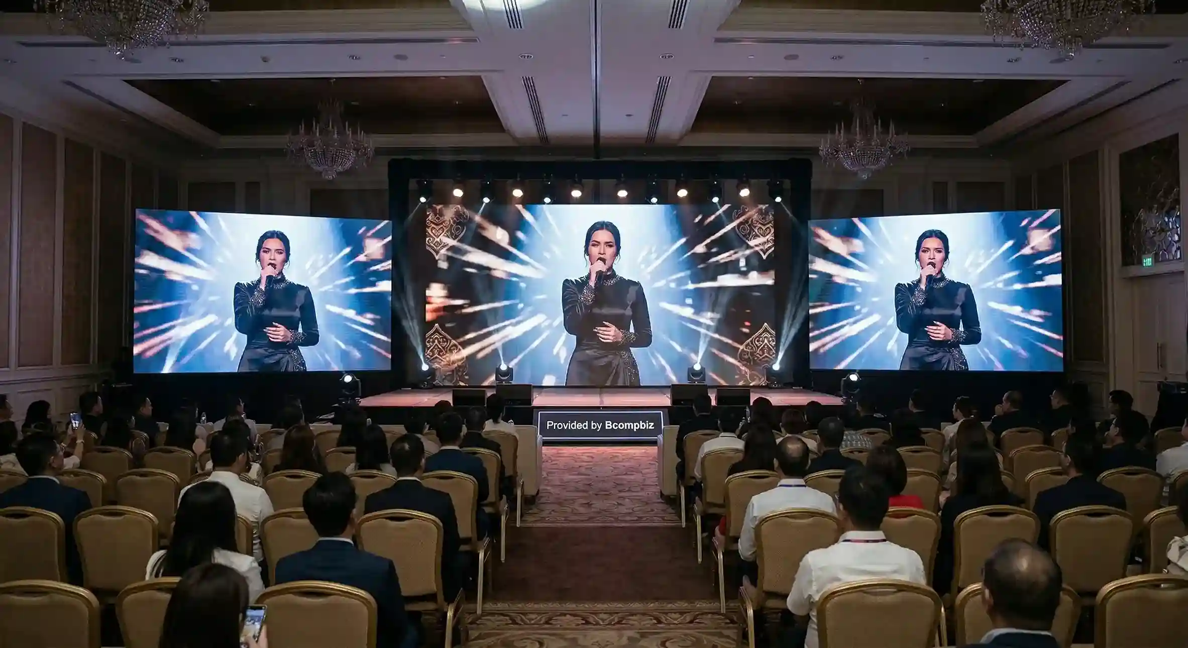 Layanan jasa sewa videotron LED screen untuk acara wedding, konser dan pameran dengan teknisi standby dari Bcompbiz
