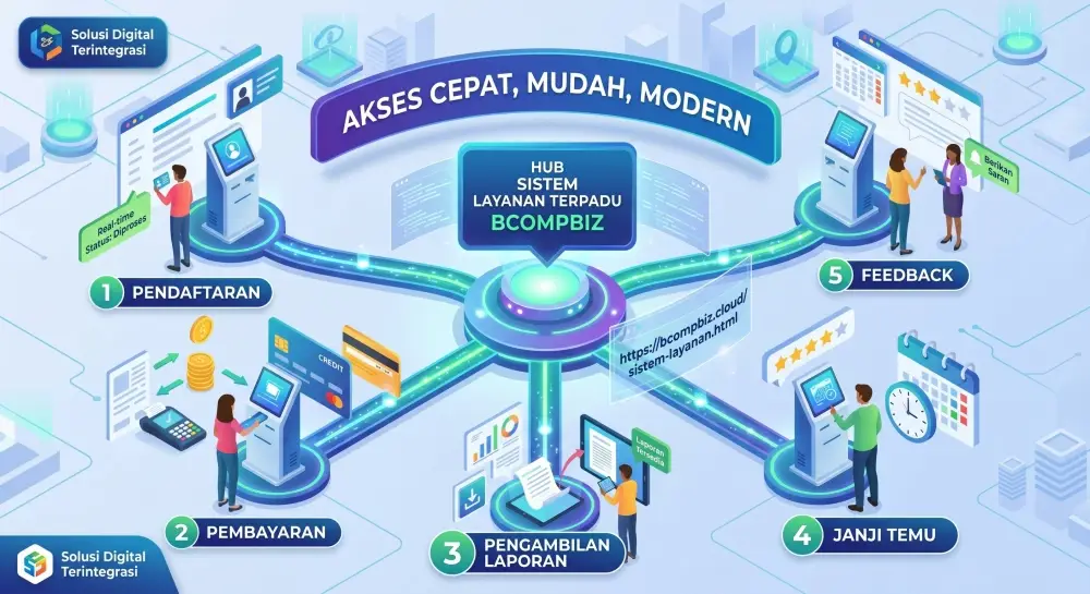 Solusi sistem layanan antrian digital terpadu untuk efisiensi fasilitas publik dan pelaporan analitik dari BCOMPBIZ Digital Teknologi