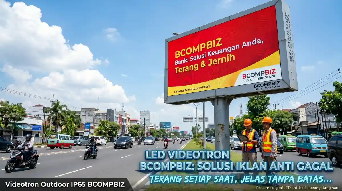 Layanan pengadaan dan instalasi konstruksi layar LED Videotron Outdoor BCOMPBIZ anti badai IP65 untuk billboard reklame digital DOOH