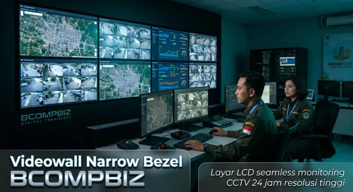 Layanan instalasi videowall narrow bezel LCD premium bcompbiz untuk command center dan ruang kontrol monitoring cctv 24 jam resolusi tinggi
