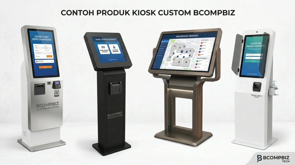 Pabrikasi box kiosk mesin antrian dan kiosk self service custom dari workshop PT Bcompbiz Bogor